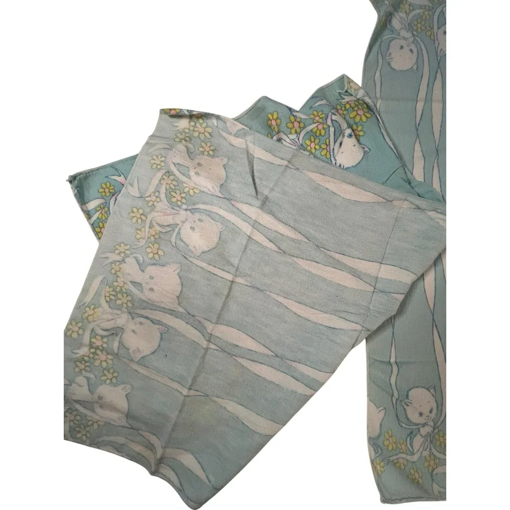 Vintage Nursery Cat Kittens Flower Flannel Blanket 33